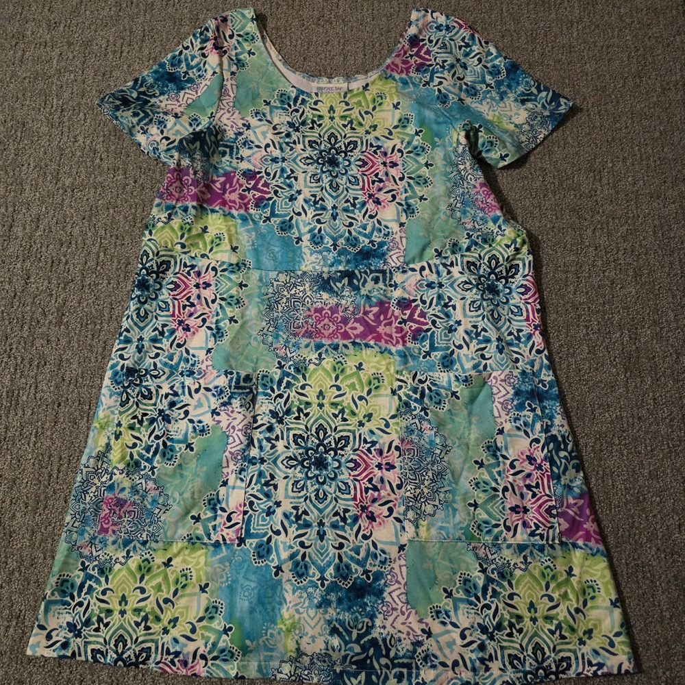 Fresh Produce Dress Small Cotton Mandala Patchwork Pocket Shift Boho Coastal